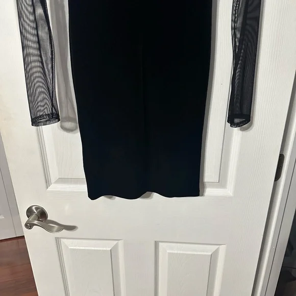 Aqua Black Velvet Party/Cocktail Dress with Sheer Sleeves - Picture 10 of 13